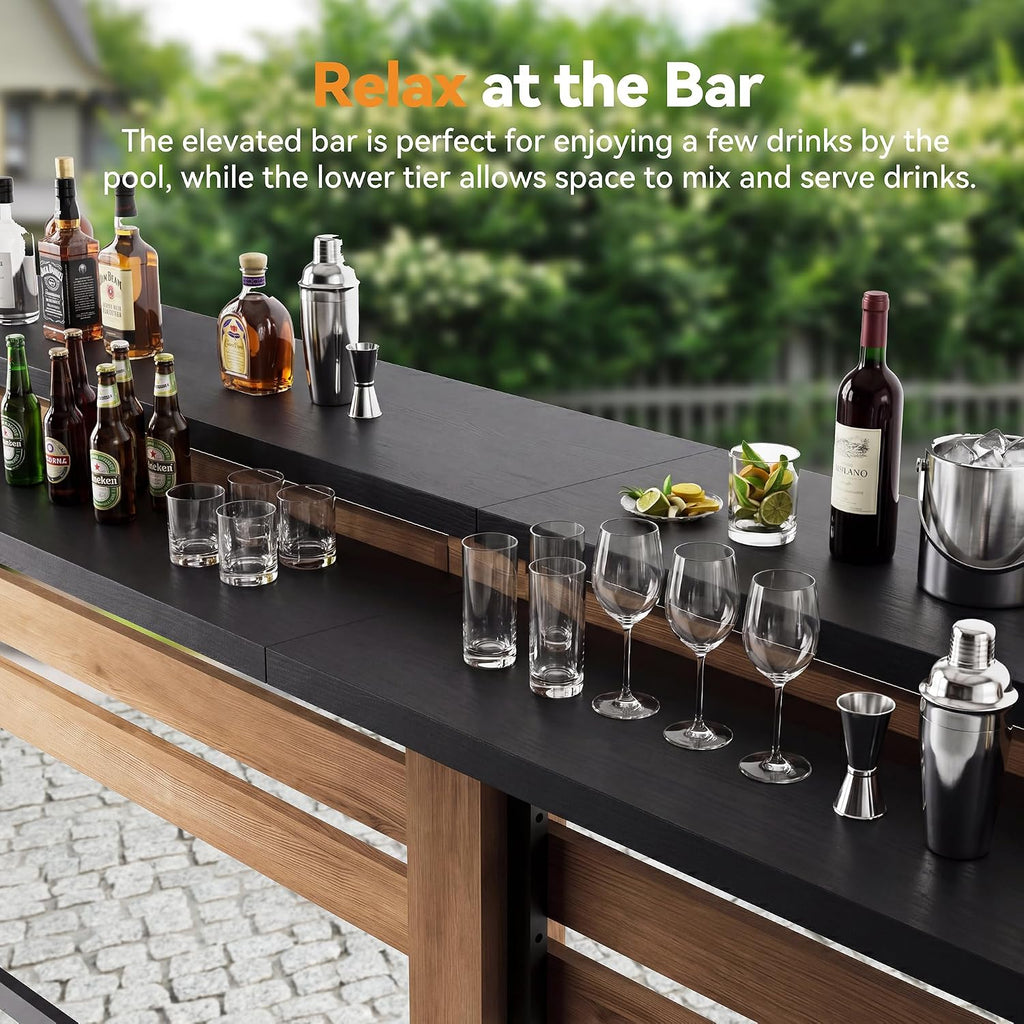 Modern Shade Woodberry Outdoor Bar 6' X 12' with TV Mount, Cedar Wood Gazebo with Dual bar Tops & Shelves, Grill Gazebo with USB and USB-C Charging Ports, Bar Gazebo with Dual Bar Counters for Patio