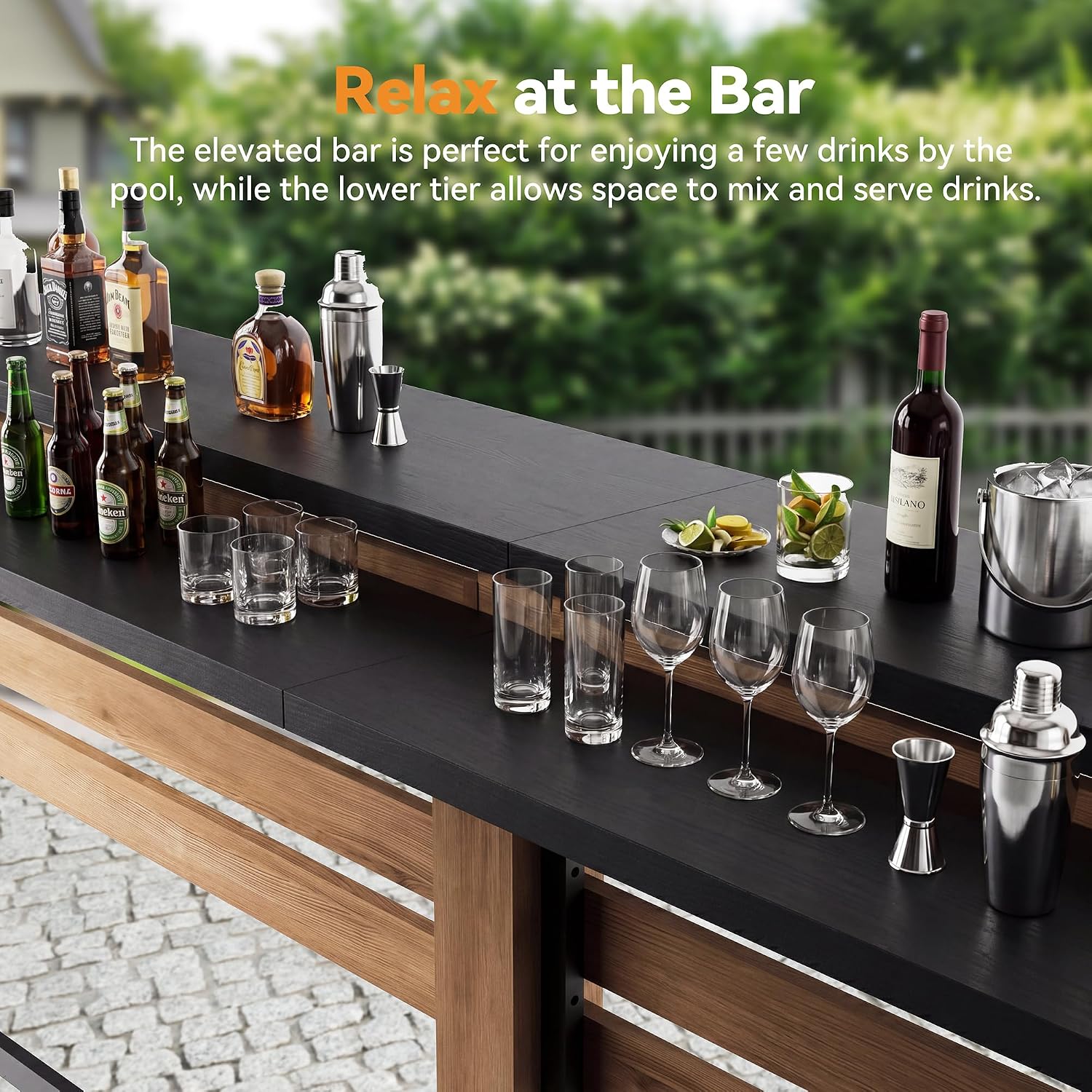 Modern Shade Woodberry Outdoor Bar 6' X 12' with TV Mount, Cedar Wood Gazebo with Dual bar Tops & Shelves, Grill Gazebo with USB and USB-C Charging Ports, Bar Gazebo with Dual Bar Counters for Patio