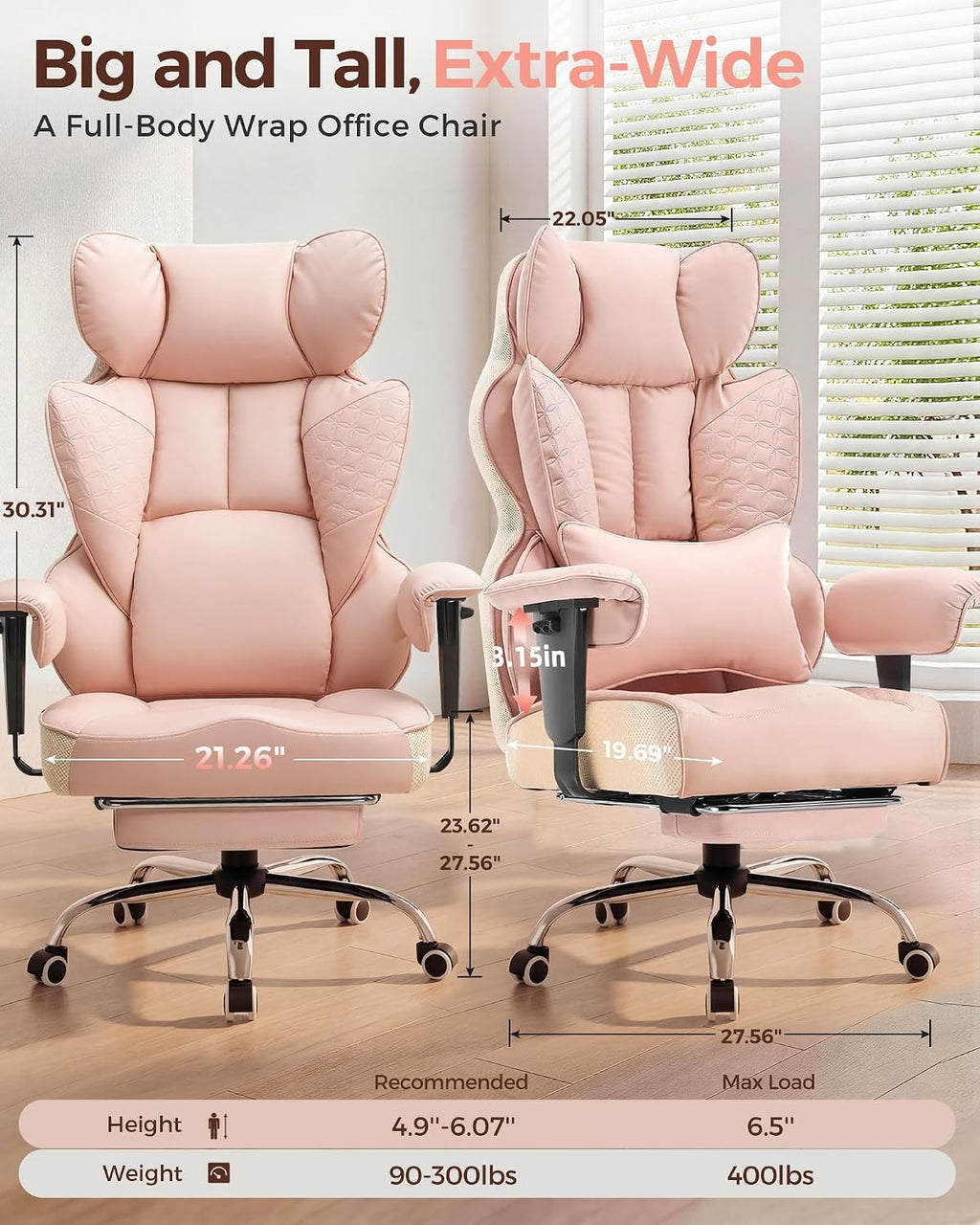 COMHOMA Big and Tall Office Chair Heavy Duty Gaming Chair with Deluxe Embossing Leather High Back Wider Ergonomic Computer Chair with Foot Rest 150°Reclining Pocket Spring Lumbar Support