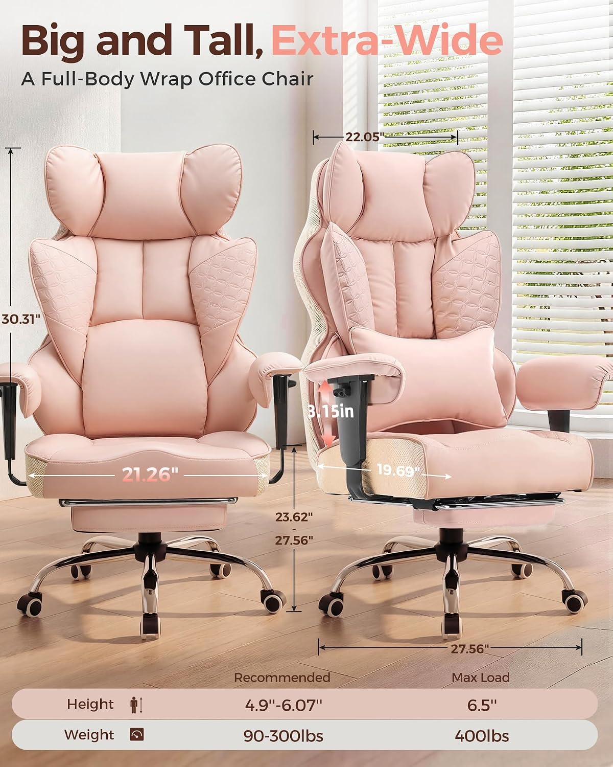 COMHOMA Big and Tall Office Chair Heavy Duty Gaming Chair with Deluxe Embossing Leather High Back Wider Ergonomic Computer Chair with Foot Rest 150°Reclining Pocket Spring Lumbar Support