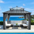 SUNJOY Kingston 12' x 12' Hardtop Gazebo with Galvanized Steel/Polycarbonate Double Roof, Curtain and Netting, Gray Aluminum Posts Permanent Pavilion Gazebo for Garden, Patio, Deck, Lawn