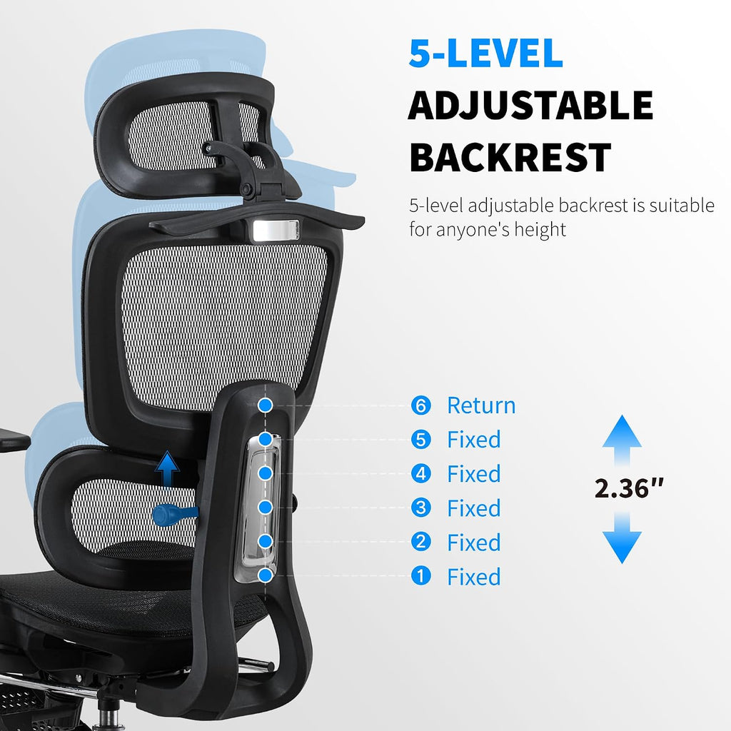 Mesh Ergonomic Office Chair with Footrest,High Back Mesh Gaming Chair with Lumbar Support,Adjustable Headrest and Armrests for Home Office Desk Chair (Modern, Black)