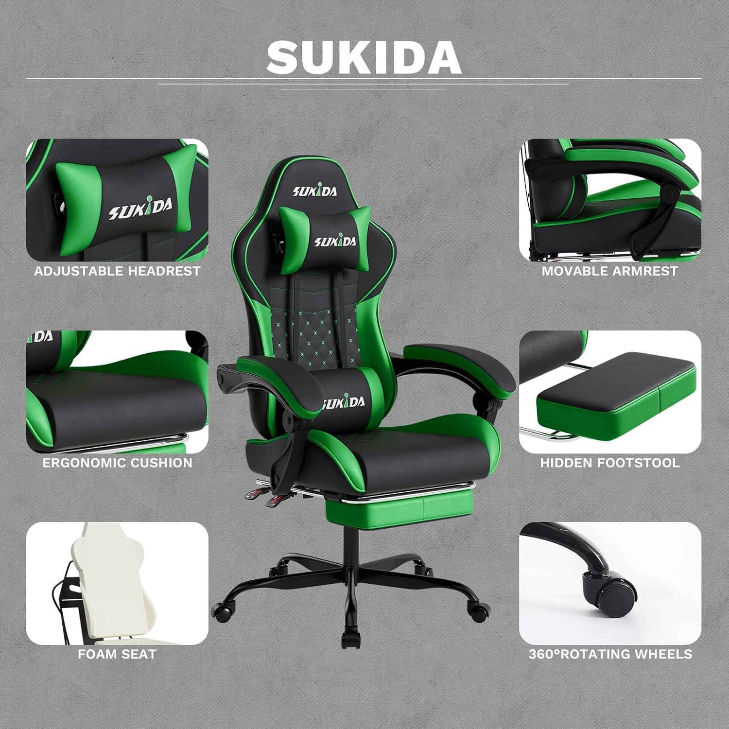 Ergonomic Video Gamer Chairs Gaming Computer Chair Gamer Chairs for Adults Massage Lumbar Support Swivel Height Adjustable Headrest Backrest
