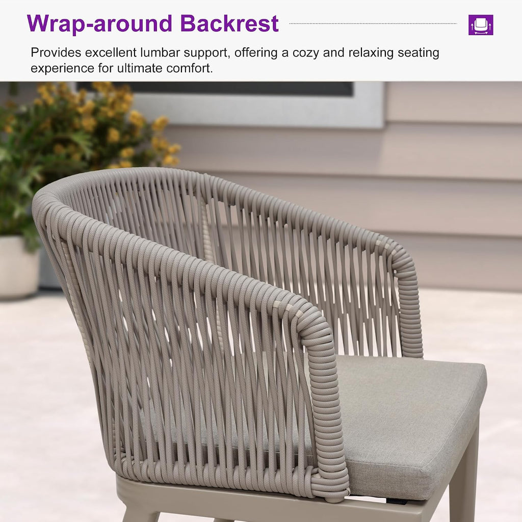 PURPLE LEAF 5 Pieces Oversized Round Patio Dining Set Aluminum Frame and Wicker Rattan Arm Chairs with Cushions for Garden Porch Kitchen Modern Outdoor Champagne