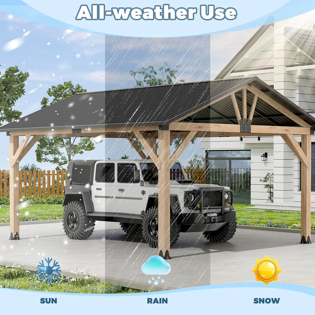 LVUYOYO 13' x 15' Wood Gazebo, Outdoor Hardtop Gazebo, Galvanized Steel Gable Roof Pergola, Outdoor Pavilion for Patio, Backyard, Garden, Deck