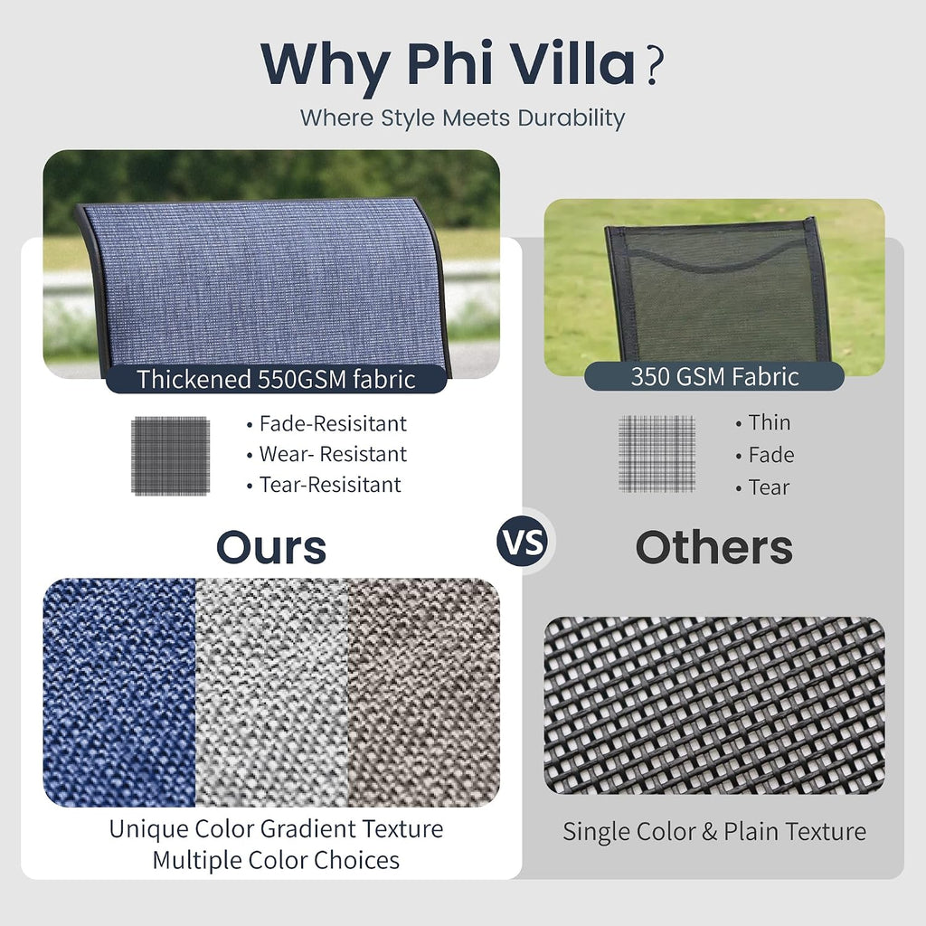 PHI VILLA 5 Piece Outdoor Patio Dining Set with 4 Swivel Dining Chairs & 1 Wood-Like Dining Table, All Weather Blue Textilene Mesh Fabric Chair and Square Metal Table for Deck Lawn Garden