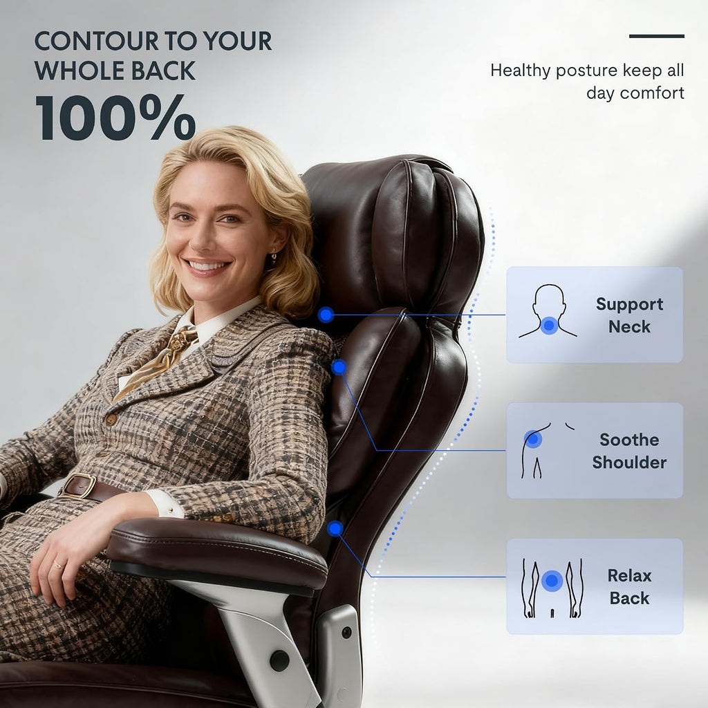 FLEXISPOT 600lbs Big and Tall Office Chair for Heavy People, Heavy Duty Computer Desk Chair with Dynamic Lumbar Support 2D Armrest Blade Wheels, Chairs for Home Office Gaming Working, Leather, Black