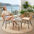 3 Piece Outdoor Wicker Furniture Bistro Set, Rattan Chairs Conversation Sets Wicker Patio Furniture for Balcony Poolside Backyard, Beige