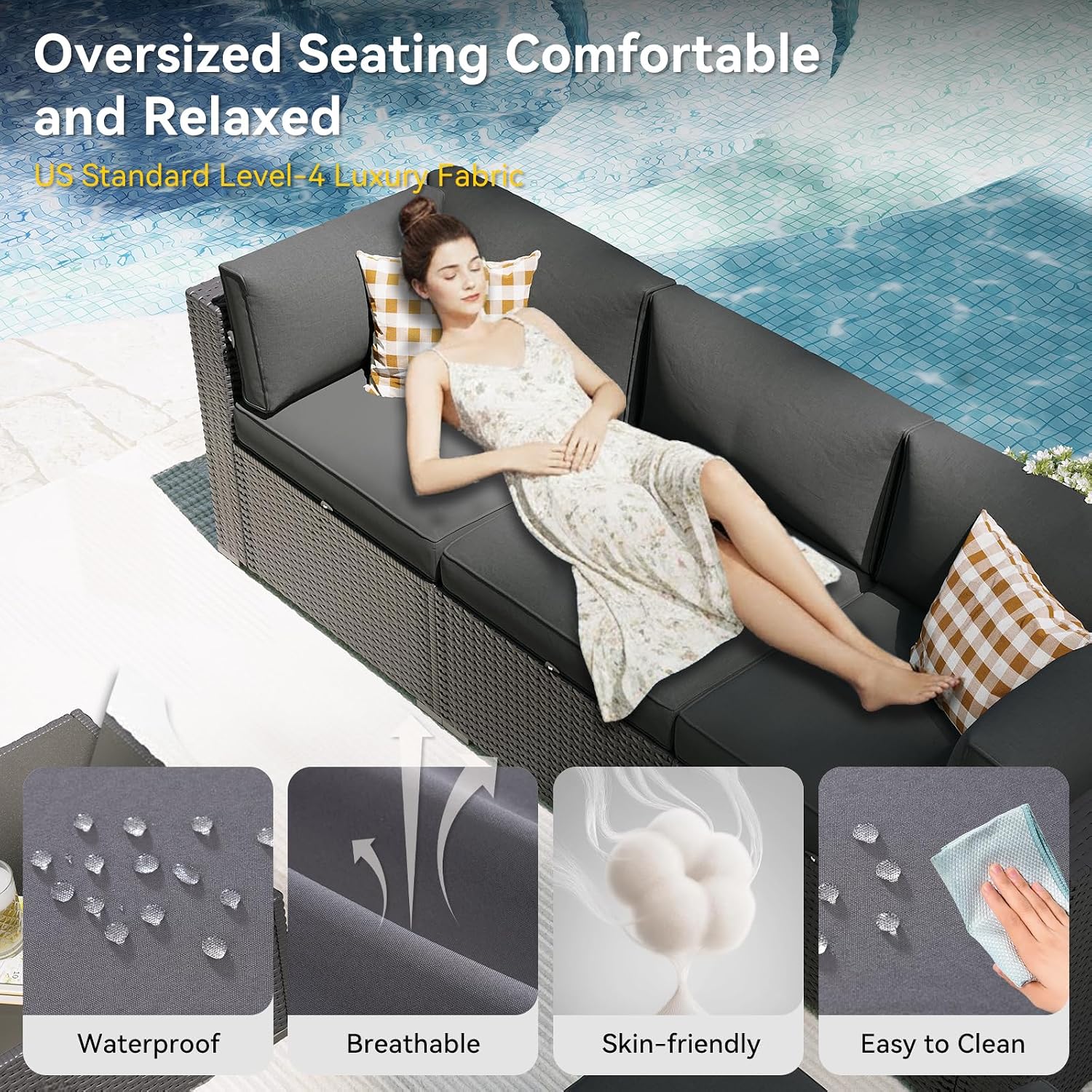 Aoxun 7 Piece Patio Furniture Set, Outdoor Sectional Sofas with Waterproof Cover, Wicker Rattan Outdoor Furniture Patio Conversation Set for Backyard, Garden Dark Grey