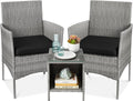 Best Choice Products 3-Piece Outdoor Wicker Conversation Bistro Set, Space Saving Patio Furniture for Garden w/Side Table - Gray/Black