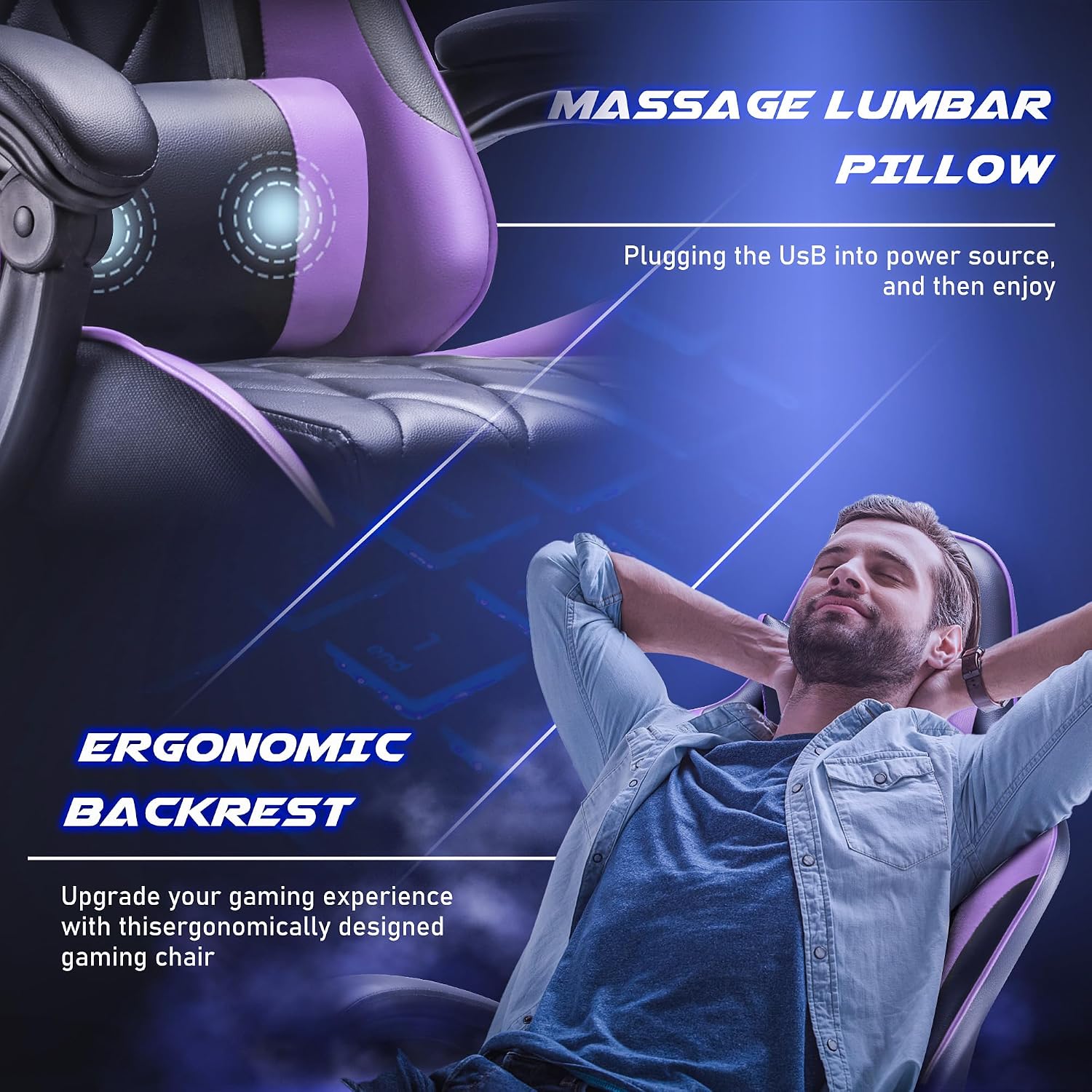 Homall Gaming Chair, Computer Chair with Footrest and Massage Lumbar Support, Ergonomic High Back Video Game Chair with Swivel Seat and Headrest (Purple)