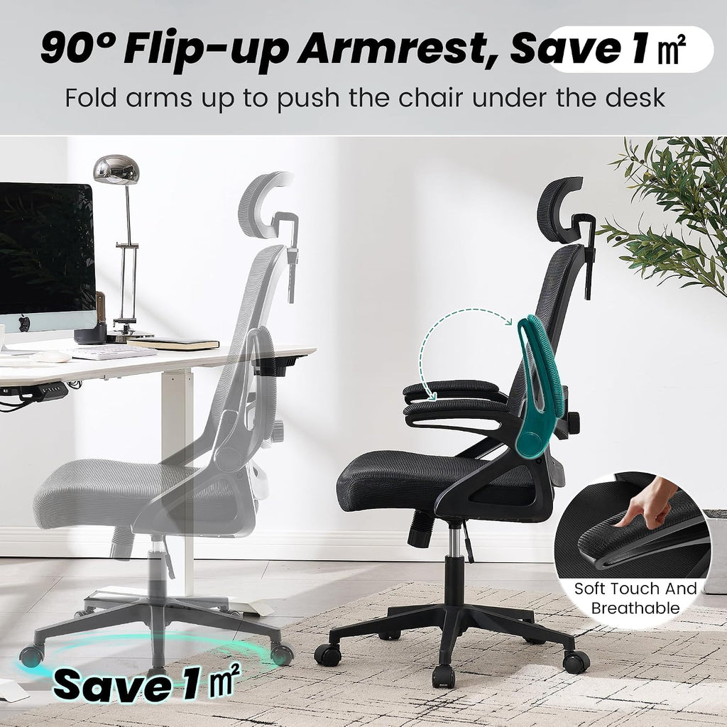 Fizzin Ergonomic Office Chair, 400 LBS Computer Chairs with Adjustable Lumbar Support, Breathable Mesh Desk Chair Ergonomic with Thickened Cushion, Comfy Home Office Desk Chair (Black)