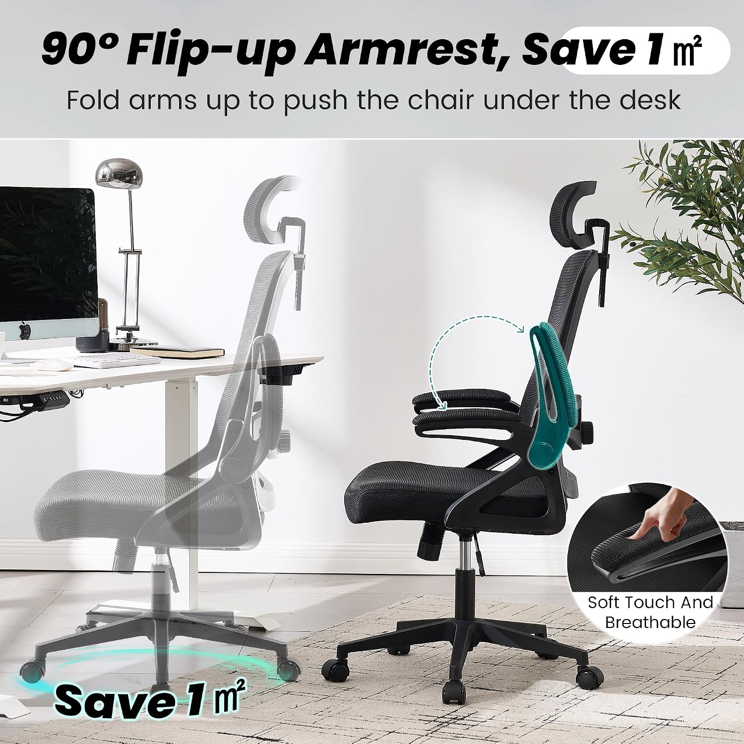 Fizzin Ergonomic Office Chair, 400 LBS Computer Chairs with Adjustable Lumbar Support, Breathable Mesh Desk Chair Ergonomic with Thickened Cushion, Comfy Home Office Desk Chair (Black)