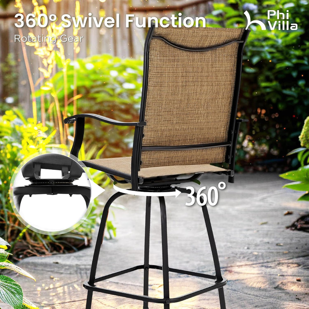 PHI VILLA 7 Piece High Patio Bar Dining Set, Bar Height Outdoor Table and Chairs Patio Furniture Set with 6 Patio Swivel Bar Stools & 40' Table for Garden, Yard and Terrace
