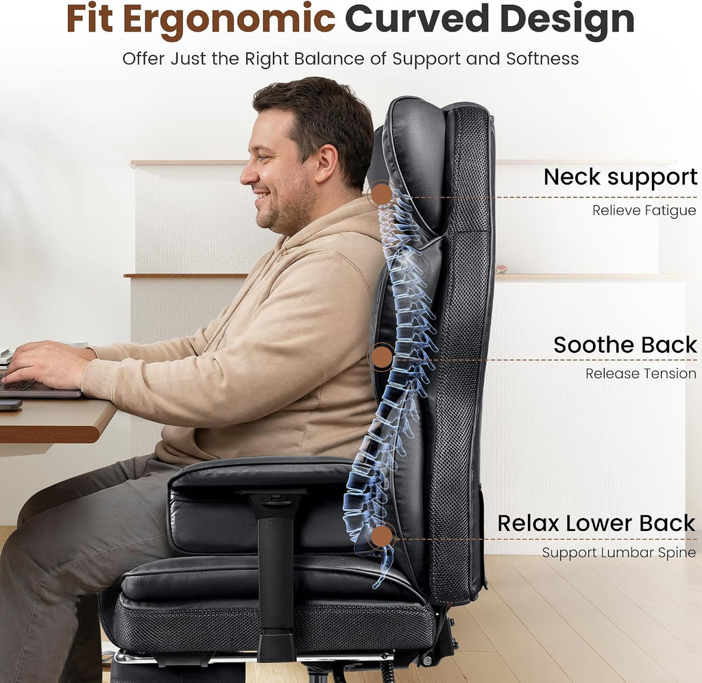 BESTFAIR Big and Tall Office Chair - Heavy Duty 400 LBS Executive Chair with Lumbar Support & Foot Rest, High Back Ergonomic Desk Chair, Padded Wide Seat Gaming Chair, Adjustable Armrests, Black