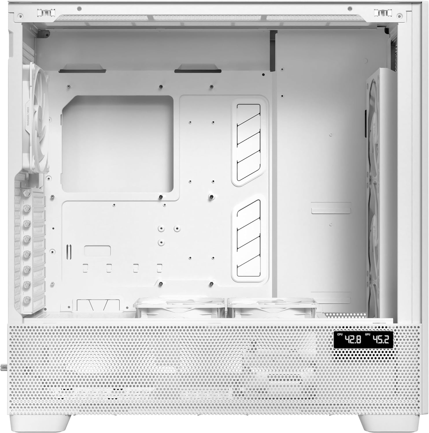 Antec Flux Pro White, 6 x PWM Fans Included, High-Airflow Front Panel with Birch Wood, iShift PSU 90° Mount, USB3.0 x 2, Type-C, 420mm Radiator Support, Temp. Display, Full-Tower E-ATX PC Case