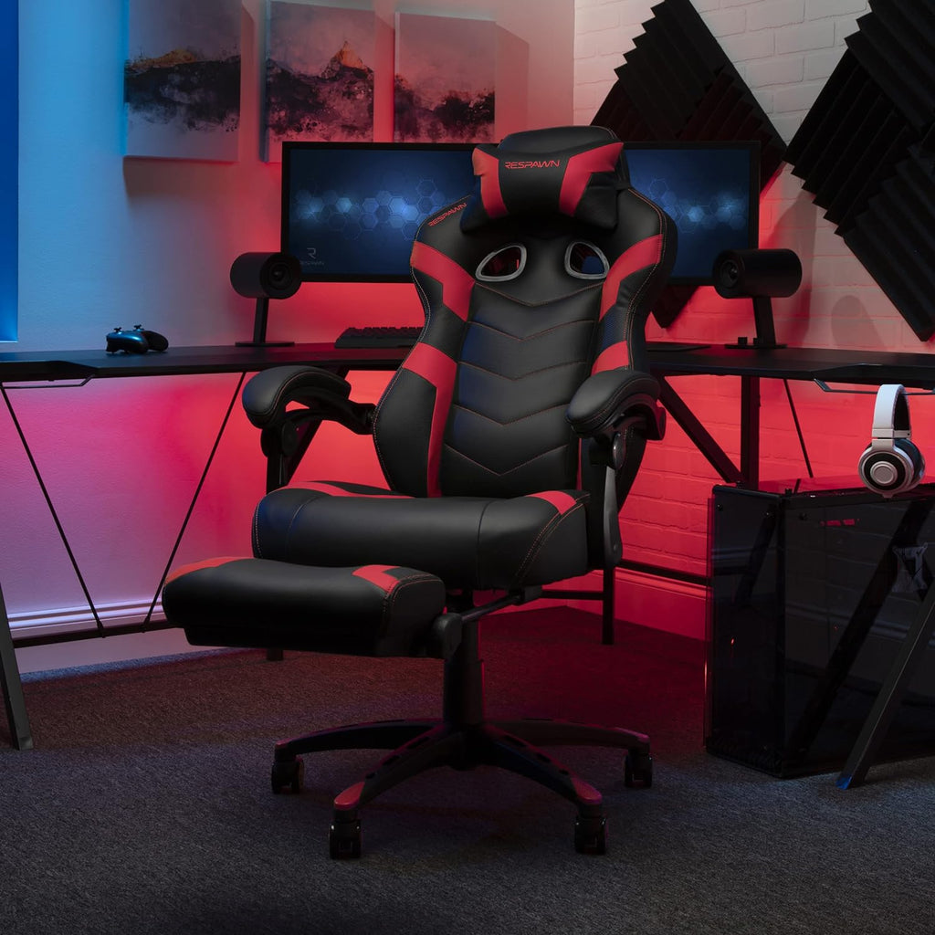 Respawn 110 Pro Ergonomic Gaming Chair with Footrest for Adults - Comfortable Office Gaming Recliner with Lumbar Support and Headrest, Racing Style Video Game Chairs for Computer Gamer - Red