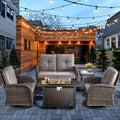 HUMMUH 5-Piece Patio Furniture Set with Fire Pit,Wicker Patio Glider Loveseat Outdoor Swivel Rocker Chairs for Backyard,Poolside,Deck