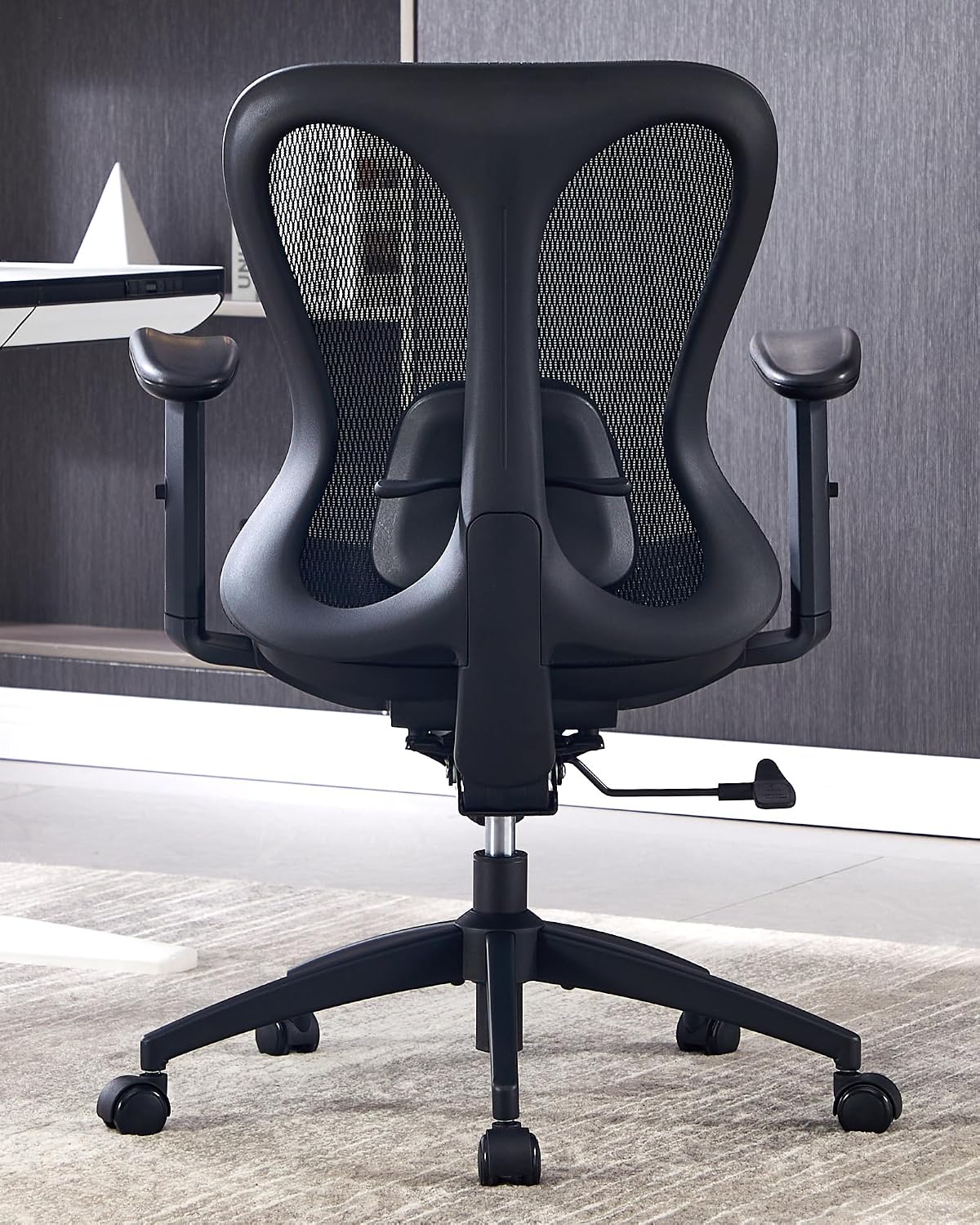 amseatec Ergonomic Office Desk Chair, Comfortable Computer Gaming Chair, Breathable Mesh Back & Seat, Adjustable Armrest, Lumbar Support, Butterfly Design for Home Office (Black)