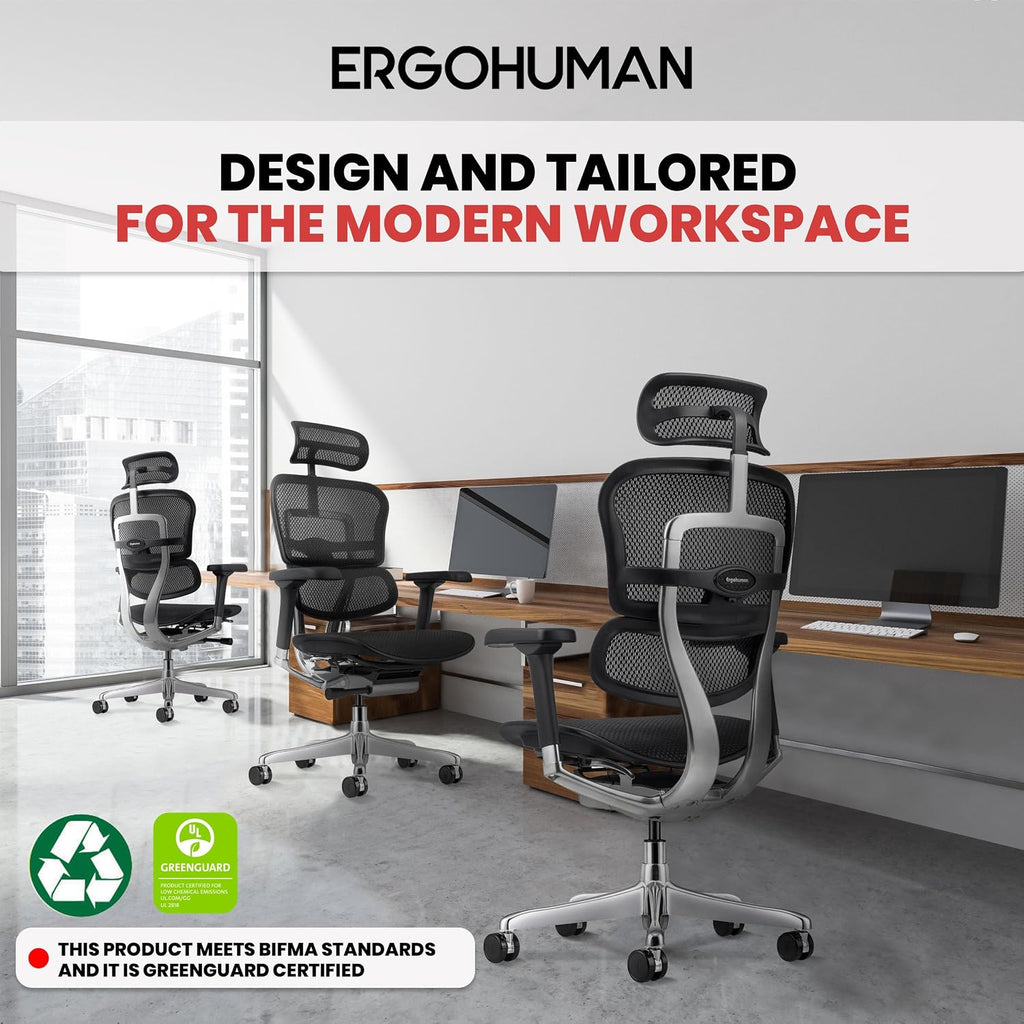 Ergohuman Eurotech ME7ERG GEN2 High Back Mesh Office Chair with Tilt Tension Control, Tilt Lock, Back Angle, Back Height, Synchro Tilt, Seat Height, Seat Depth, and Arm Height Adjustments, Black