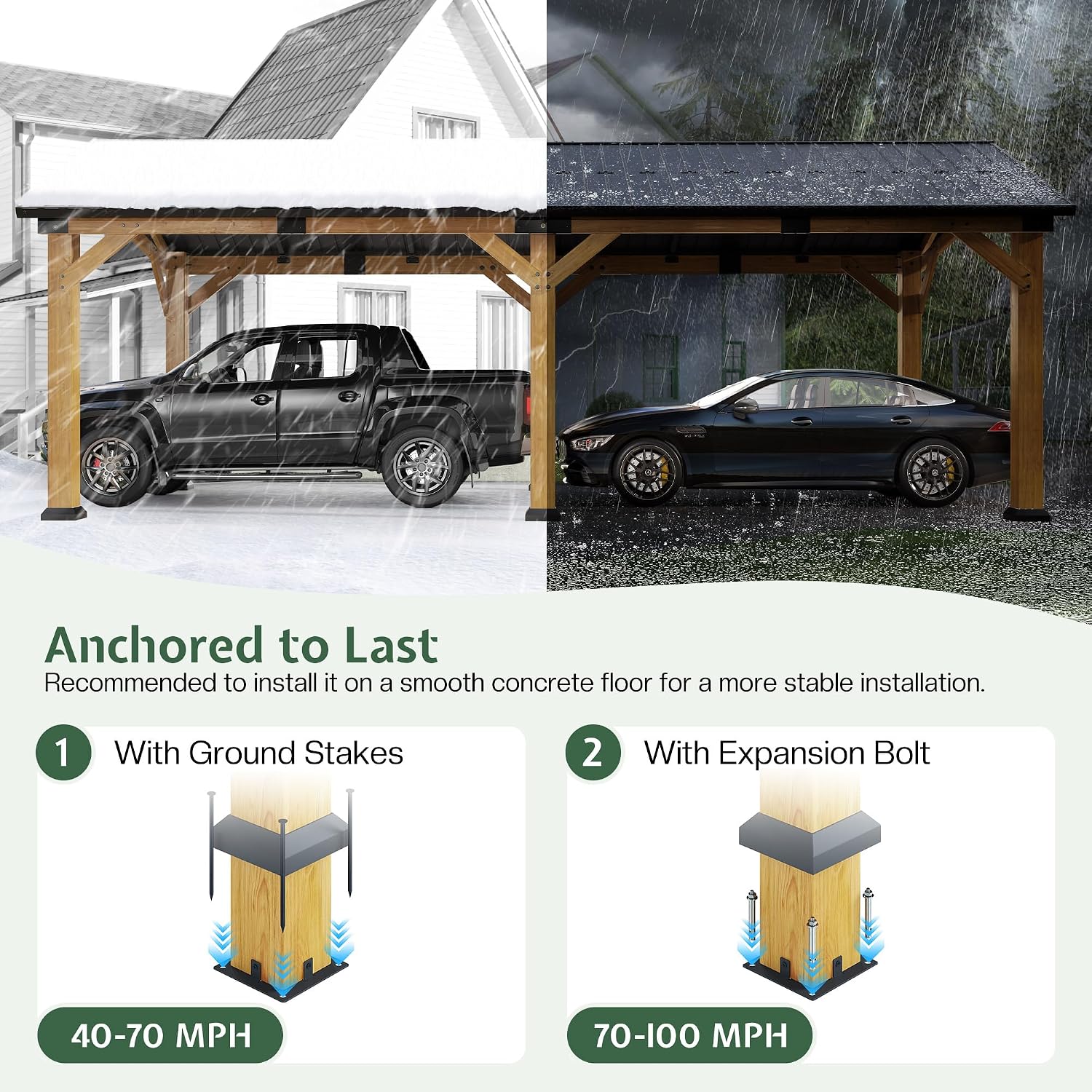 Jocisland 12x24x9.5 FT Cedar Wood Hardtop Carport with Galvanized Steel Roof, Waterproof Outdoor Gazebo Pavilion, Heavy-Duty Snow & Wind Resistant Canopy for Patio, Driveway, Garden