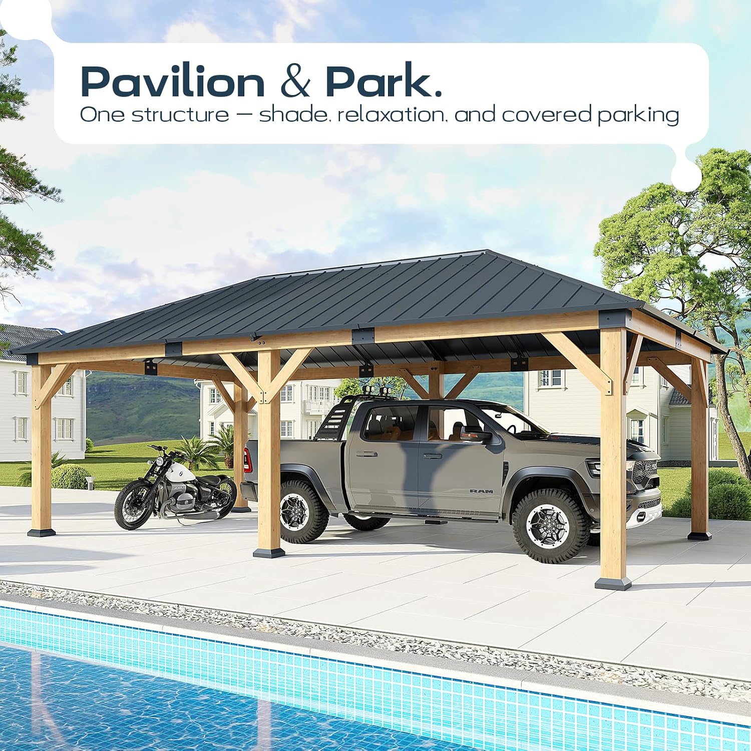 12x20 ft Cedar Wood Gazebo, Hardtop Gazebo with Galvanized Steel Double Roof, Heavy Duty Pavilion for Patio Lawn and Garden