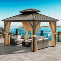 12'x10' Hardtop Gazebo, Heavy Duty Aluminum Permanent Hardtop Gazebo Outdoor Pavilion with Curtains and Netting for Garden