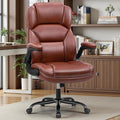 PU Leather Executive Office Chair, Ergonomic High-Back Computer & Gaming Chair with Adjustable Height, Rolling Swivel & Flip-Up Armrests, Comfy Padded Seat for Home Office-Brown