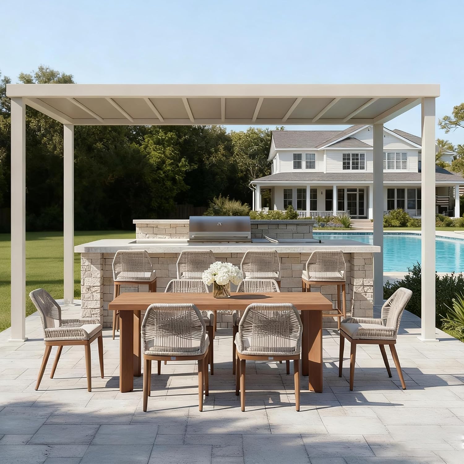 PURPLE LEAF 7 Pieces Dining Set Patio Metal Rectangular Table and Wicker Rattan Chairs for Outside Porch Garden Kitchen Modern Outdoor Furniture Sets with Counter Stools