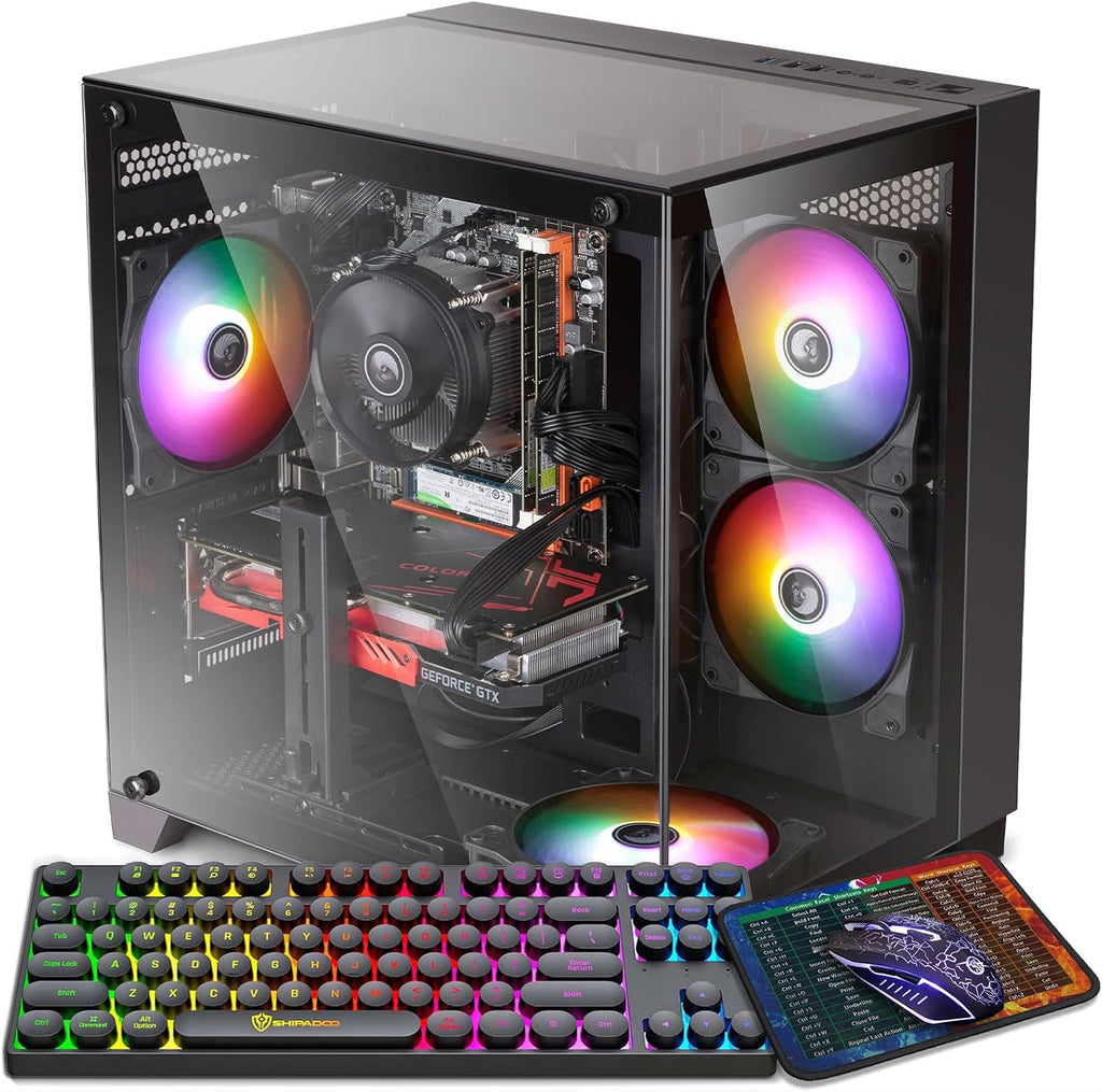 Gaming PC Desktop Computer, Intel Core i7 4th Gen, GTX 1050 Ti 4G, 16GB DDR3 RAM, 512GB SSD, WiFi 6, 5 RGB Fans, Prebuilt Gaming Tower PC with Windows 11 Home - Ready to Play
