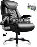 Large Big and Tall Office Chair 650lbs with Thick Spring Cushion, 5D Flip Arm Ergonomic Executive Office Chair Adjustable Lumbar Airbag&Extra Wide, Comfy Padded Heavy Duty Game Chair Dual Rubber Wheel