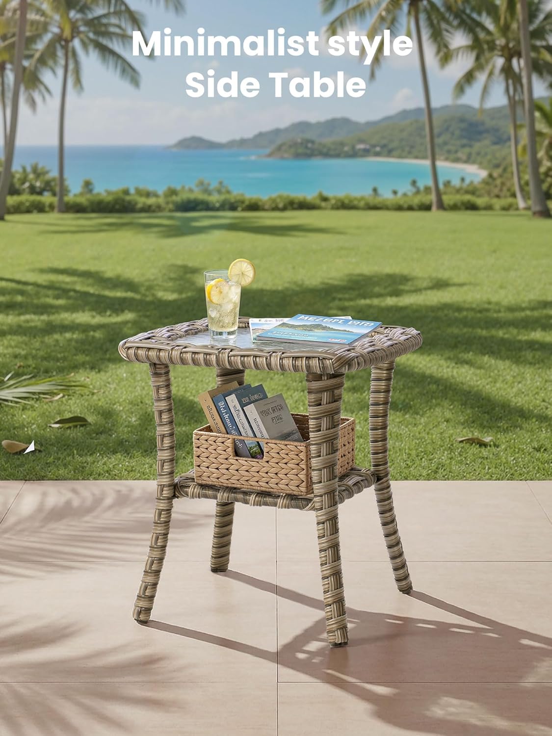 ovios 5 Piece Outdoor Patio Furniture with 3 Seat Sofa,Rattan Wicker Coversation Set with Swivel Rocking Chair,Balcony Sofa Set with Shiny Table for Outside Porch Backyard Pool, Black
