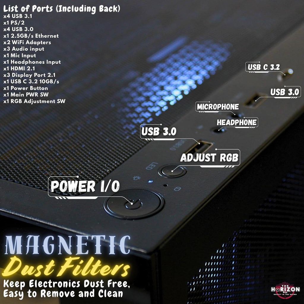 The Horizon RGB I9 RTX Gaming PC || Core I9 CPU || 32GB RAM || 2TB Storage || RTX 5070 OC || 360MM AIO || 1.2GB/s WiFi, 2.4GB/s Ethernet, VR and Gaming Ready || Windows 11 Pro