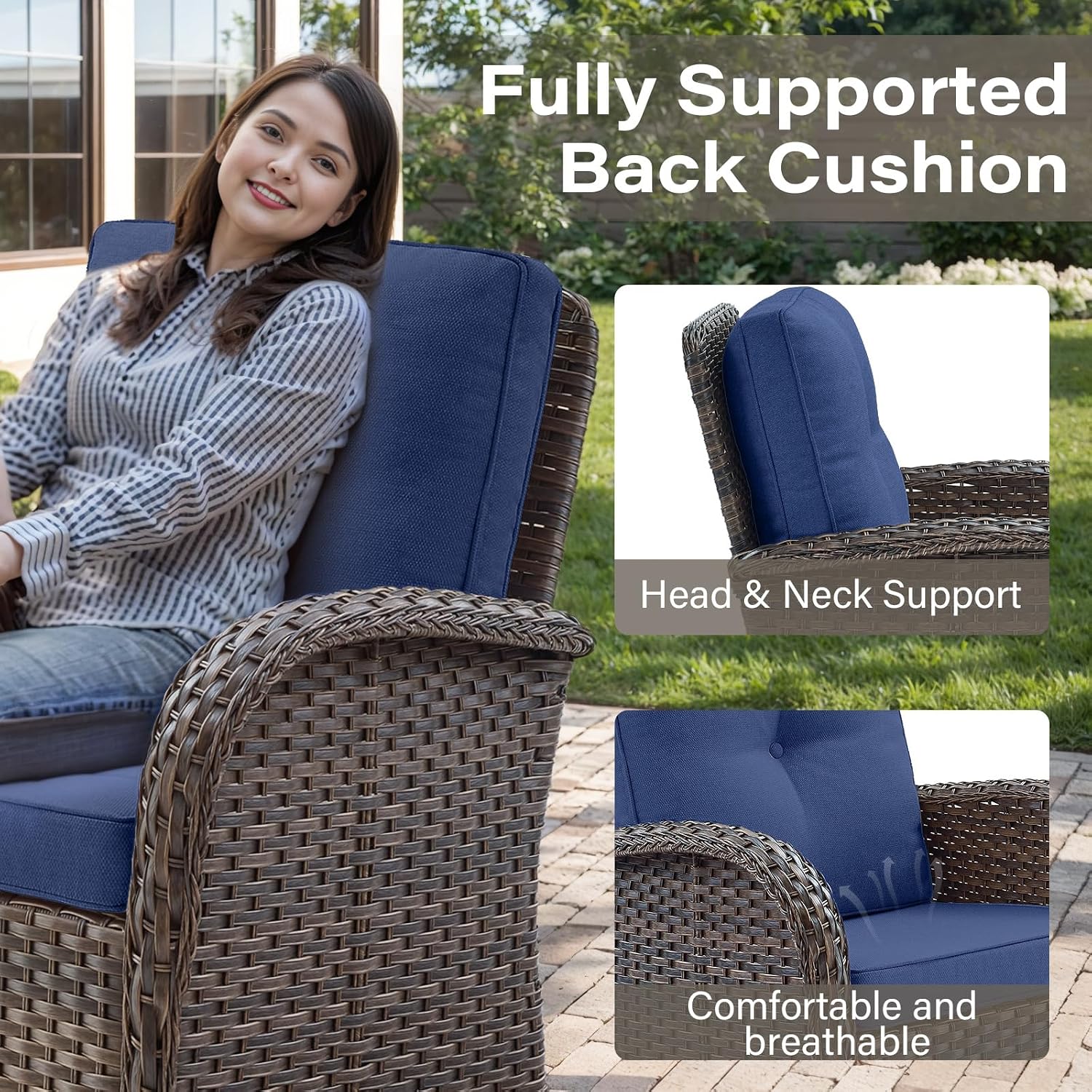 Belord 5 Piece Outdoor Patio Furniture Set with Deep Seating Swivel Rocker Chairs Loveseat and Rattan Coffee Table Outdoor Conversation Sets for Deck Backyard Poolside