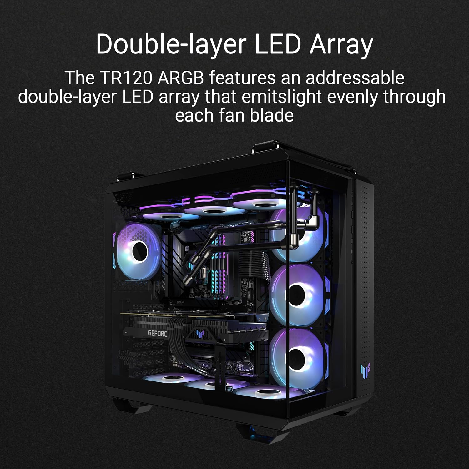 ASUS TUF Gaming TR120 ARGB Triple Pack Black Edition 120mm Fans (28mm Frame, 3.3mm High Static Pressure H2O, Dual Layer LED Matrix, Aura Sync, PWM Fan Control)