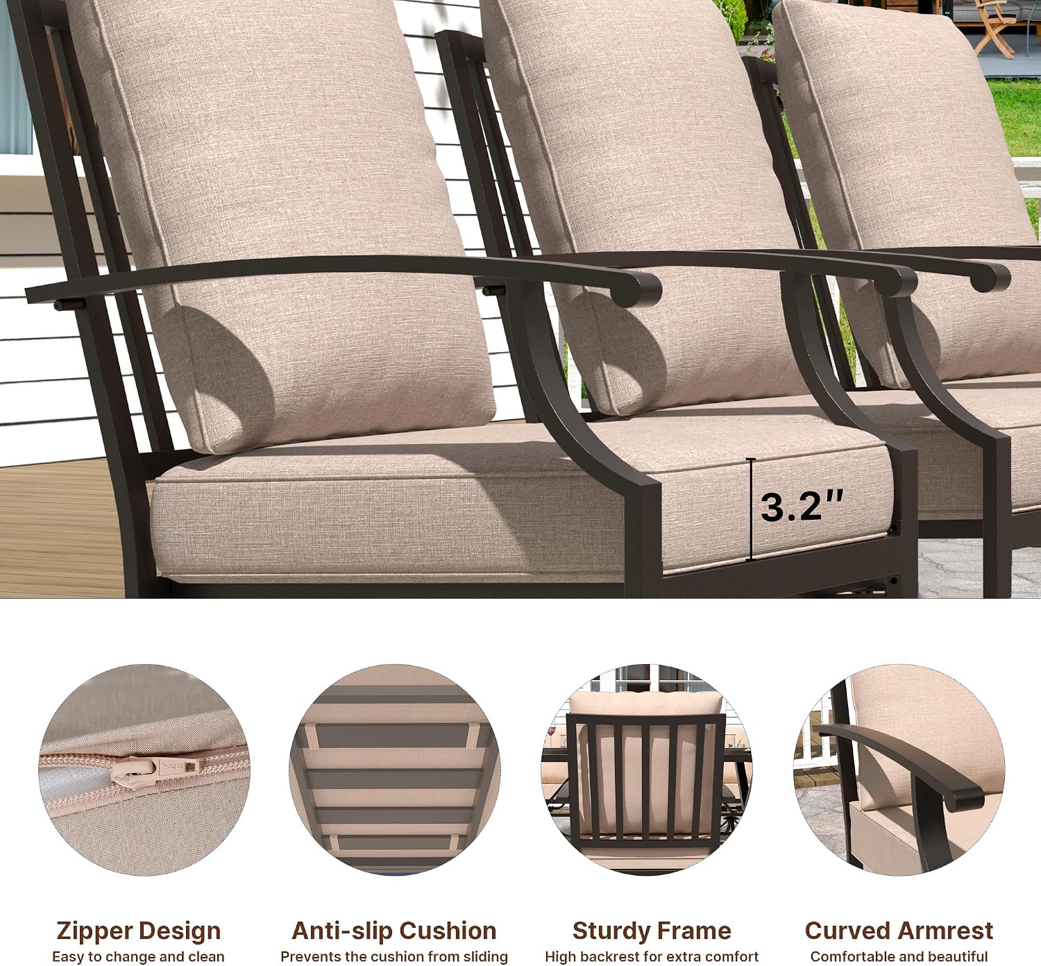 Gotland 7 Piece Outdoor Dining Set, Metal Outdoor Table and Swivel Chairs with X-Shaped Legs 1.5' Umbrella Hole, Patio Furniture Set with Waterproof Cushions, Patio Dining Sets for Backyard Deck Khaki