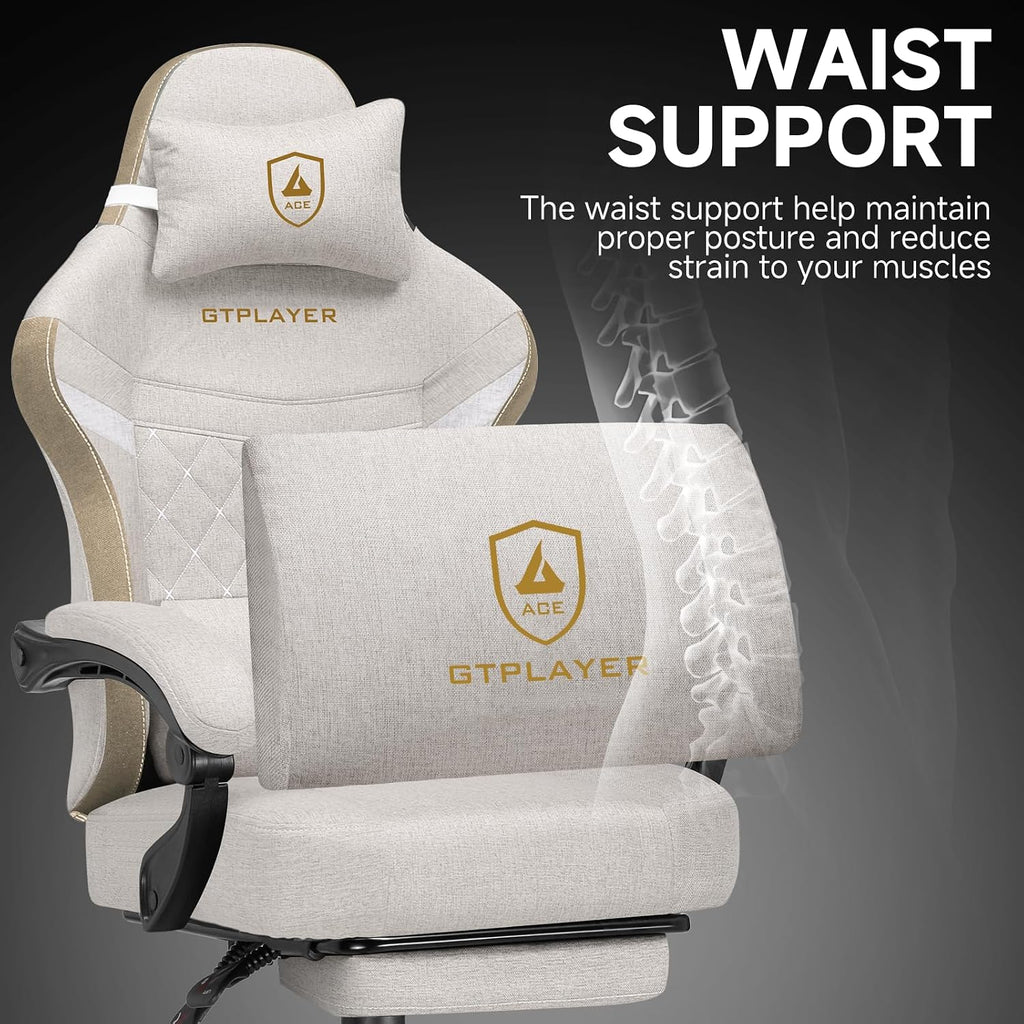 GTPLAYER Gaming Chair, Fabric Computer Office Chair with Pocket Spring Cushion, Ergonomic Office and Gaming, Video Gaming Chair with Linkage Armrests, High Back Desk Chair with Adjustable Recliner