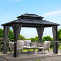 Hardtop Gazebo 10'x13' Double-Layer Polycarbonate Double Roof, Aluminum Frame Pavilion with Privacy Curtains and Netting All-Season for Patio, Garden, Hot Tub & Backyard