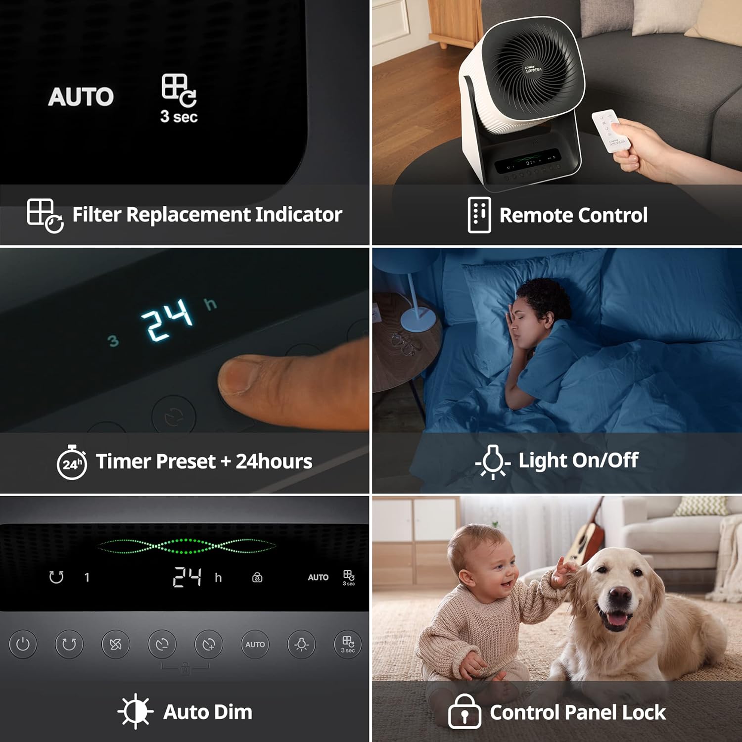 COWAY Air Purifier for Home Bedroom, 2-in-1 with Fan, Particulate Filter for Smoke, Allergies, Dander, Odor, Air Quality Monitor, Auto Mode, Remote Control, Timer, 3-Year Warranty, Aim, Marshmallow