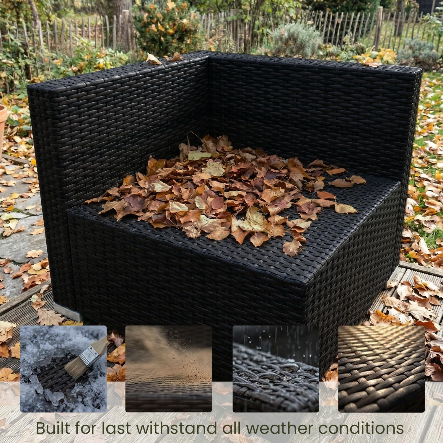 LayinSun 8 Piece Patio Furniture Set with 44' Propane Gas Fire Pit Table, Outdoor Sectional Conversation Set Wicker Rattan Sofa Set with Coffee Table