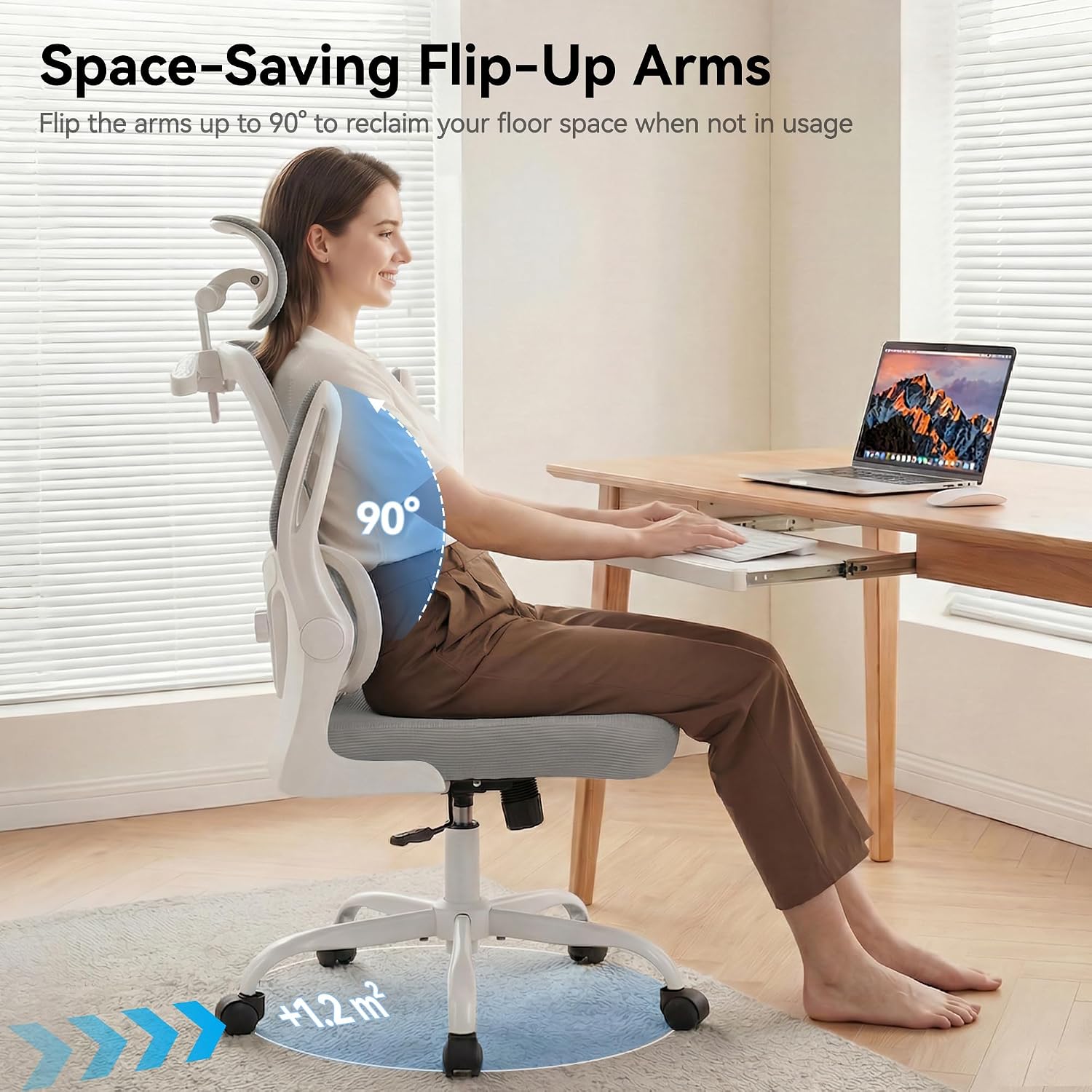 AreShark Office Chair Ergonomic Desk Chairs with Adjustable Lumbar Support& Headrest Hanger, High Back Breathable Mesh Chair with Wheels, Rolling Swivel Comfy Task Computer Chair for Home Work Gaming