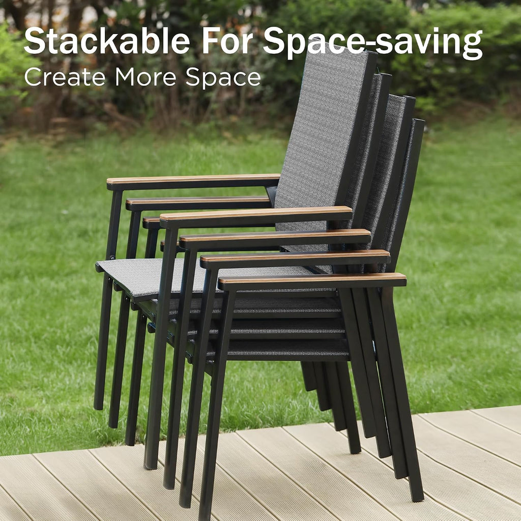 PHI VILLA 7 PCS Patio Dining Set, Outdoor Furniture for 6 Person, Patio Metal Furniture Set with 59'x35.4' Dining Table & 6 Aluminum Stackable Chairs, Patio Sets for Deck Garden Poolside, Grey