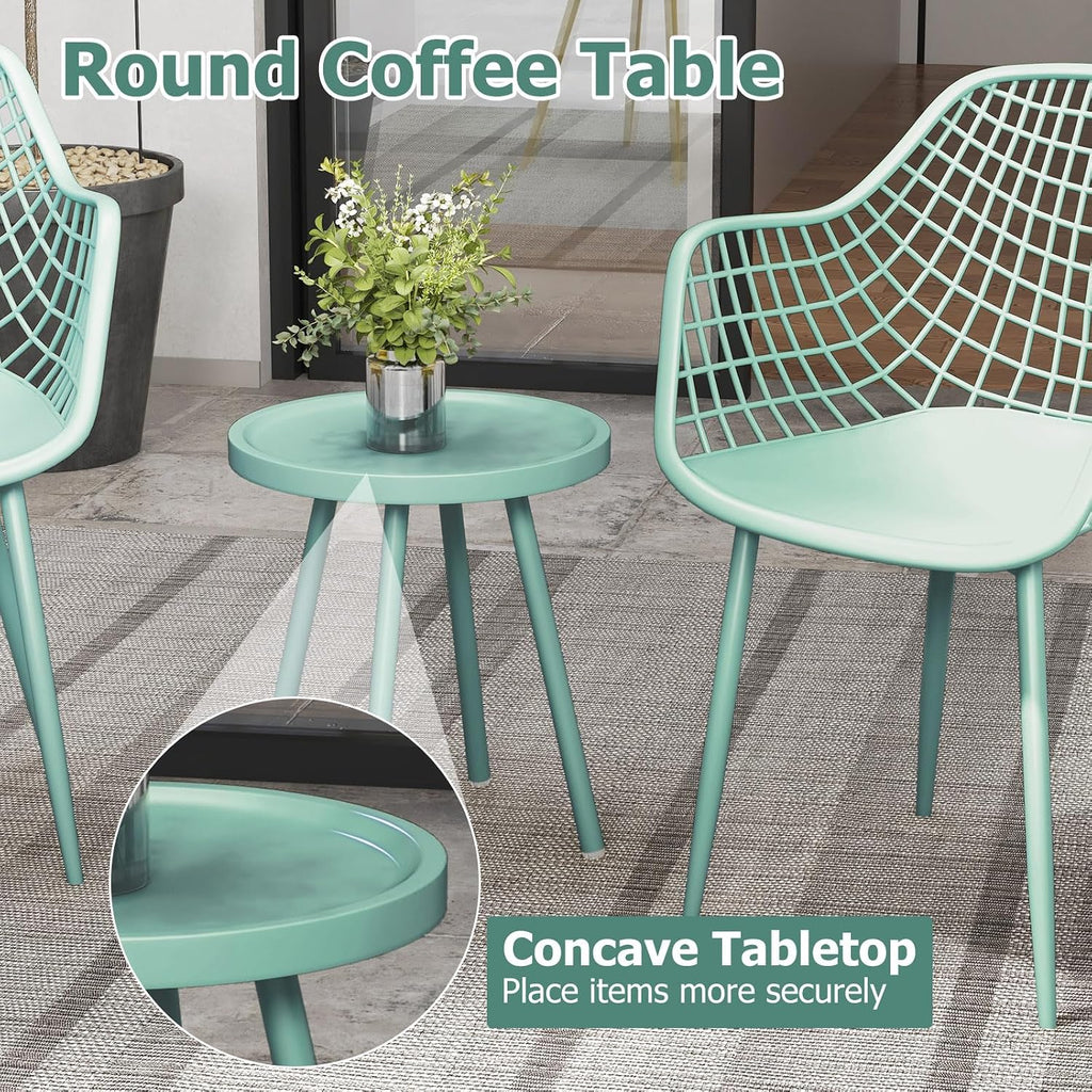 Giantex 3 Piece Patio Furniture Set, Outdoor Bistro Table and Chairs Set of 2, PP Seat & Metal Legs, Small Conversation Set for Balcony Front Porch Deck Backyard Lawn (Mint Green)