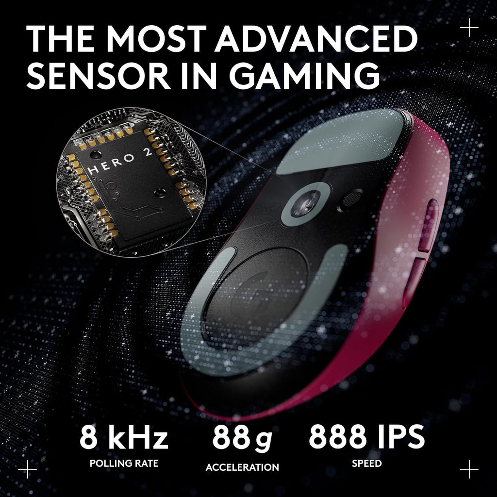 Logitech G PRO X Superlight 2 DEX Wireless Gaming Mouse, 60g pro-Grade Right-Handed Mouse with 5 programmable Buttons, USB-C Charging, 44k DPI Sensor, up to 8 kHz Polling for PC/Mac - Magenta