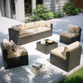 Aoxun Patio Furniture Set, 7 Piece Outdoor Sectional Sofas with Waterproof Cover, Wicker Rattan Outdoor Furniture Patio Conversation Set for Backyard, Garden Begin