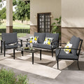 JOYURE 4 Pieces Patio Furniture Set w/loveseat,Coffe Table,Outdoor Conversation Metal Sofa with High Back and Thick Cushion,for Backyard,Garden,Grey