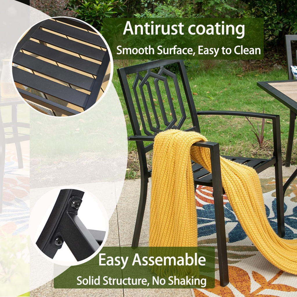 MFSTUDIO Outdoor Dining Set for 4, Round Patio Table and Chairs Set with Umbrella Hole, 5 Piece Patio Furniture Set for Deck, Backyard, Poolside & Garden