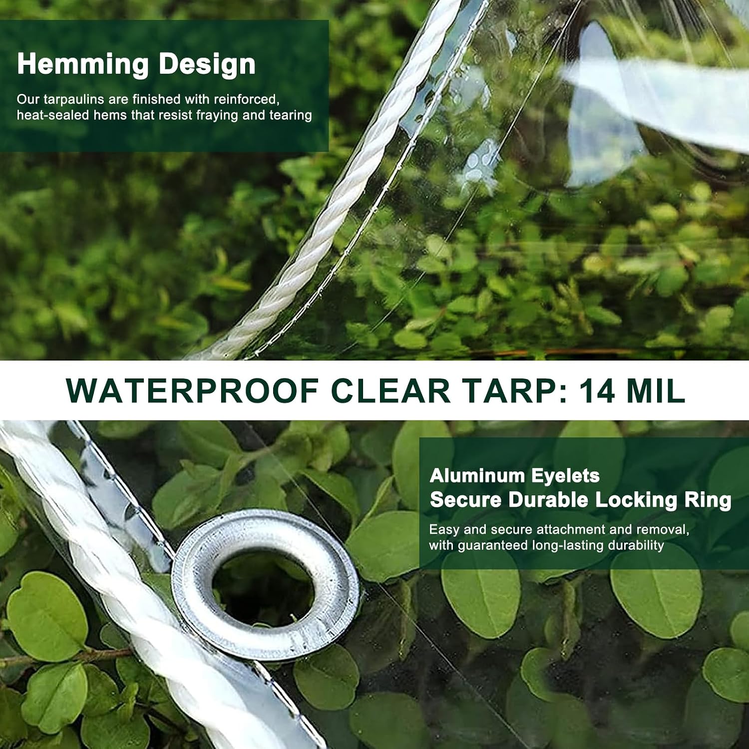 Clear Tarp with Grommets,10X14ft Transparent Heavy Duty Waterproof Tarpaulin Cover with Reinforced Edge,14Mil Thickened Tear Resistant Waterproof PVC Vinyl Tarp for Patio,Camping,Greenhouse Outdoor