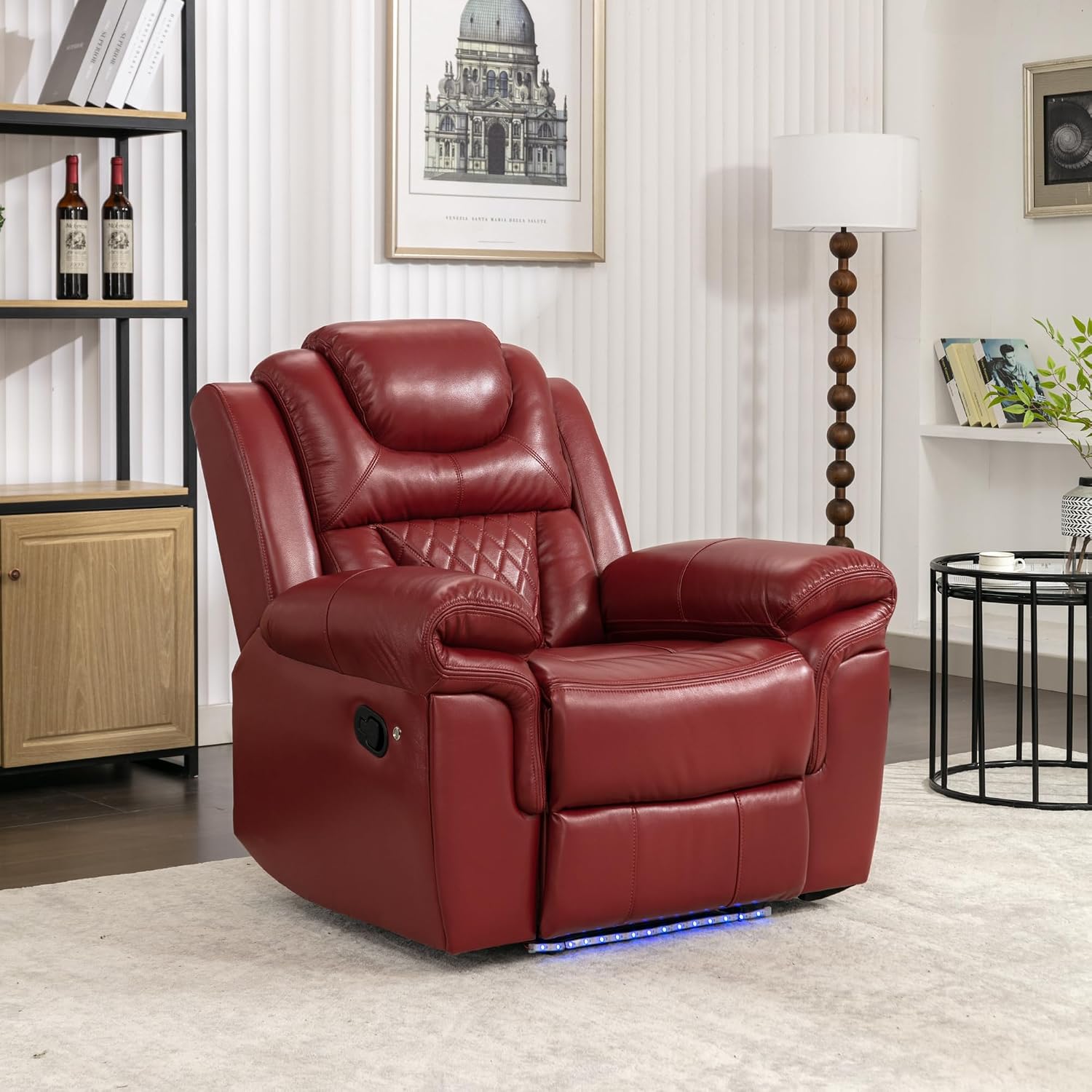 Merax Home Theater Seating Manual Recliner Chair with LED Light Strip for Living Room,Bedroom, Wind Red