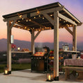 CHARMELEON Grill Gazebo 6 x 8 FT,Cedar Wood BBQ Gazebo with Thick Wooden Side Serving Shelves&Paper Holder& Bottle Opener,Patio Pavilion with Galvanized Steel Roof for Outdoor,Backyard,Garden,Deck